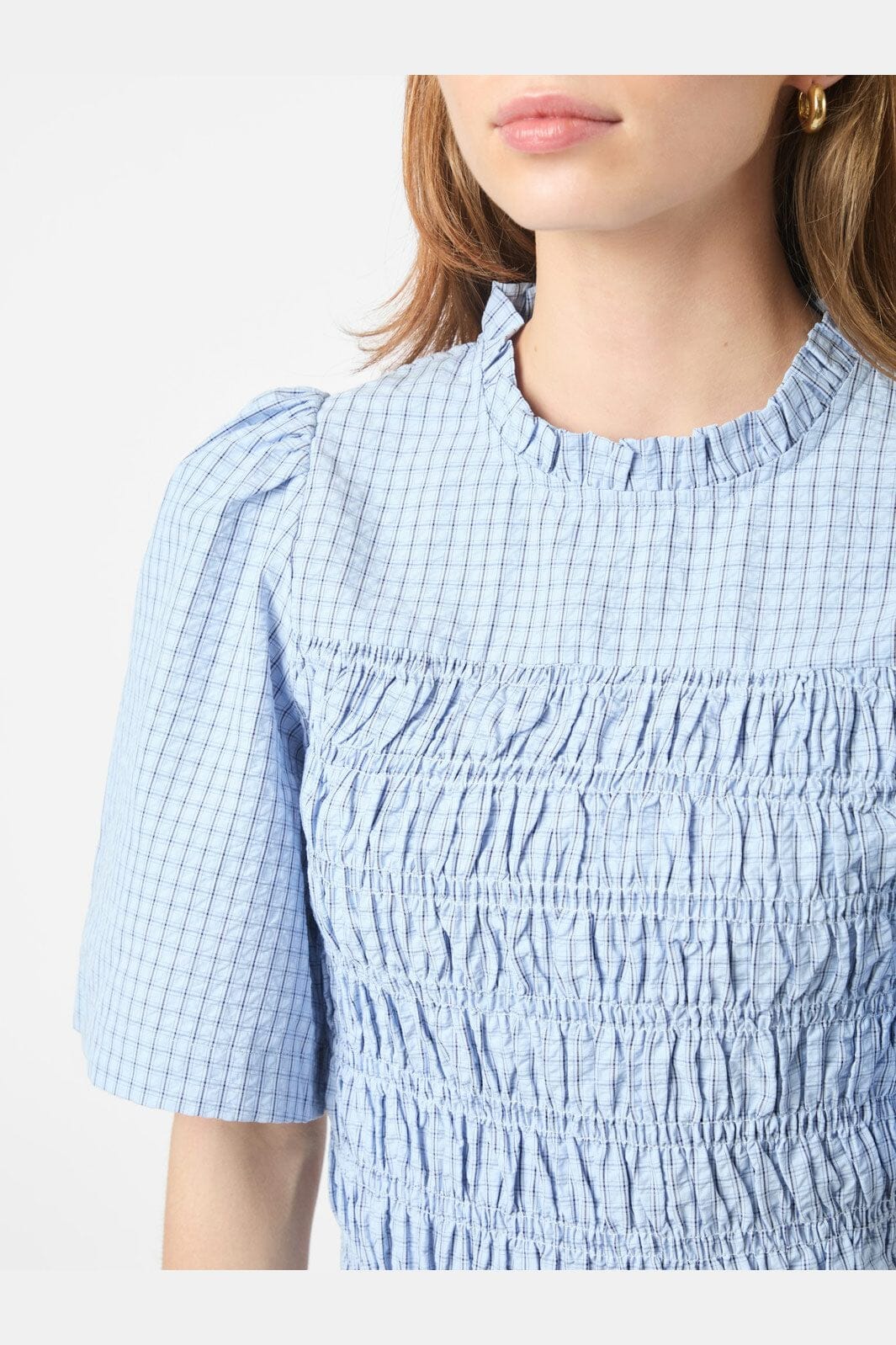 Neo Noir - Possini Check Smock Blouse 164800 - 145 - Light Blue