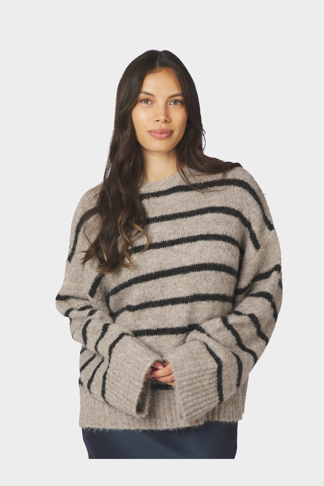 Neo Noir - Roeme Fluffy Stripe Knit 169708 - 976 - Beige Melange