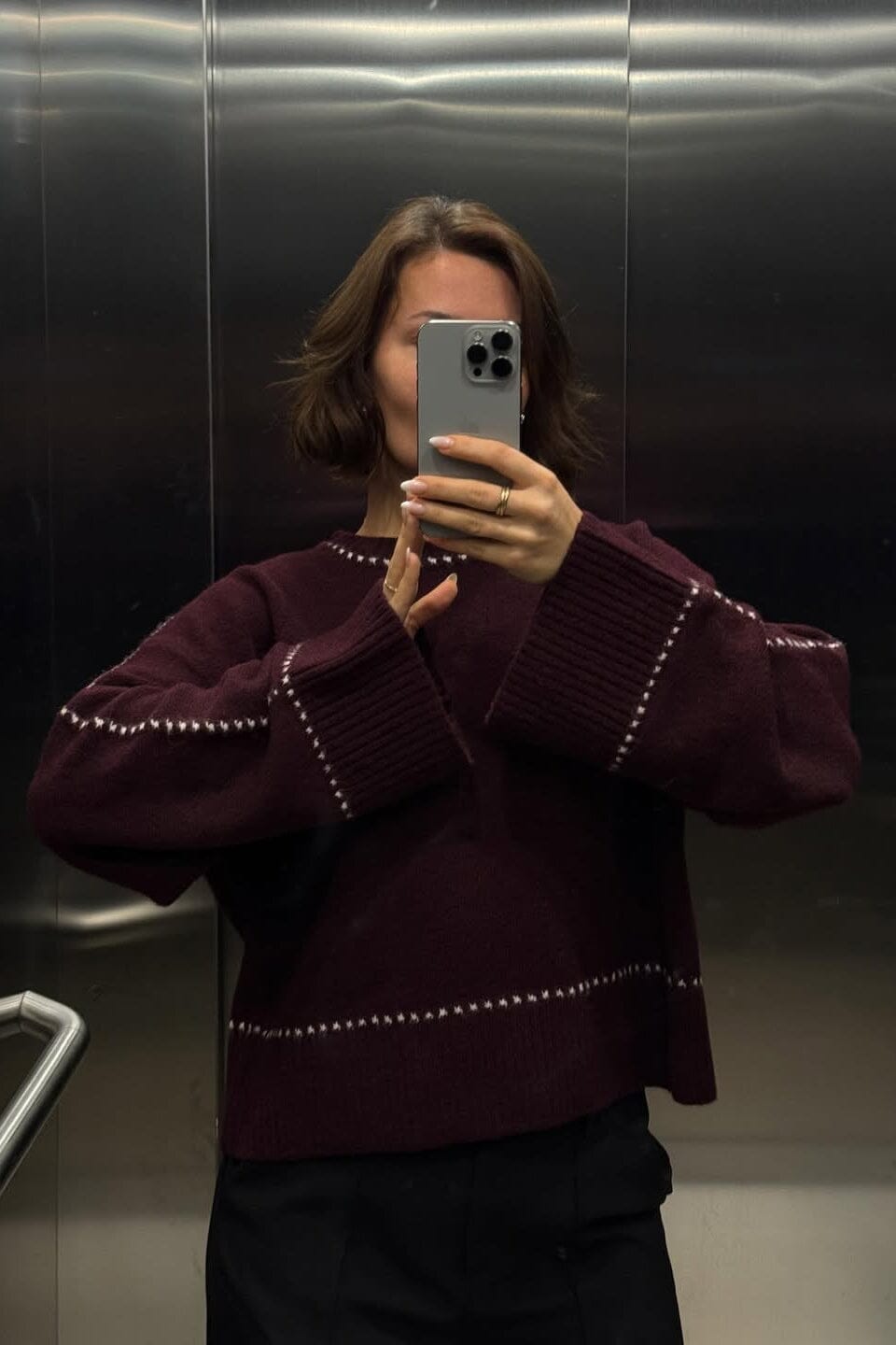 Neo Noir - Roeme Knit Stitch Blouse 164818 - 682 - Wine Strikbluser 