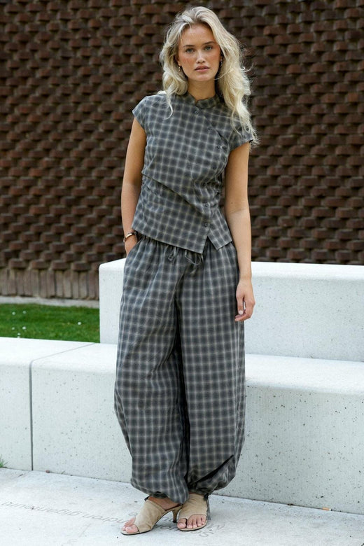 Neo Noir - Roxane Balloon Checked Pants 169630 - 157 - Dusty Army Bukser 