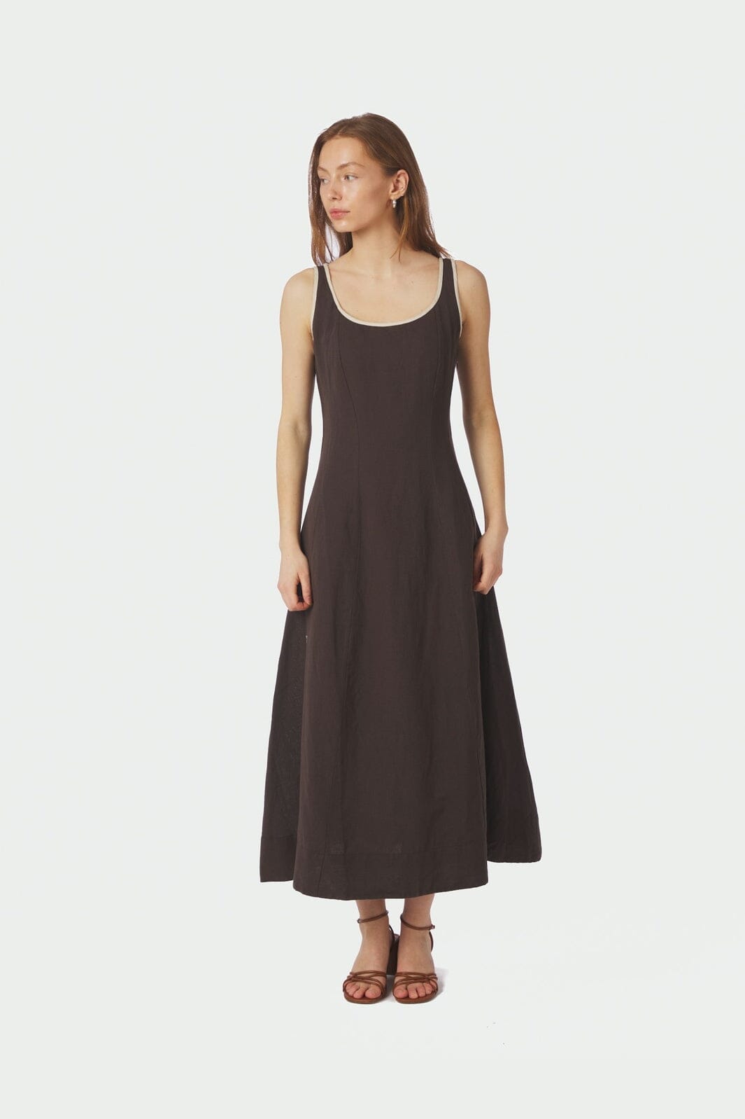 Neo Noir - Safinan Linen Contrast Dress 168961 - 676 - Dark Brown