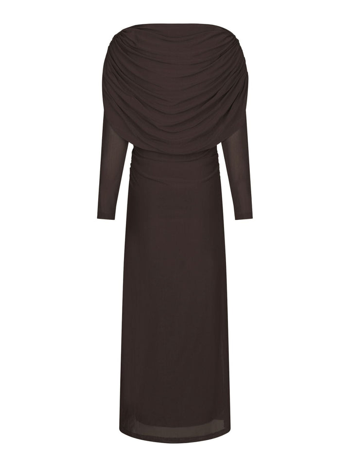 Neo Noir - Tattana Long Drapy Mesh Dress 170651 - 676 - Dark Brown Kjoler 