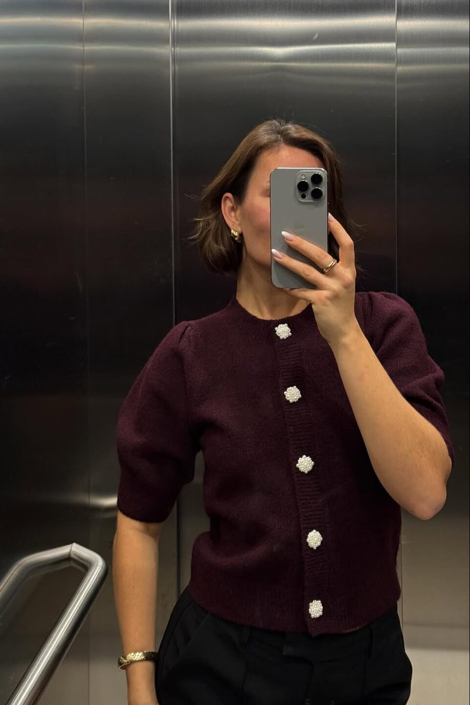 Neo Noir - Trudy Deco Knit Cardigan 164514 - 682 - Wine Cardigans 