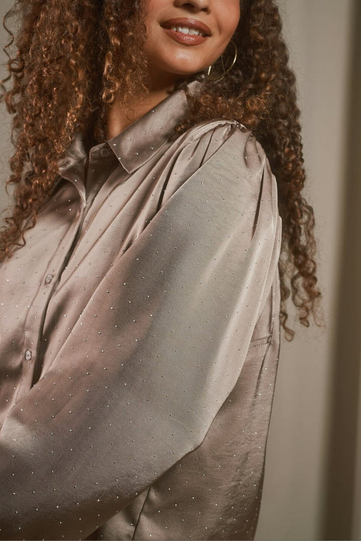 Neo Noir - Vacca Heavy Sateen Bedazz Shirt 167497 - 811 - Dark Taupe