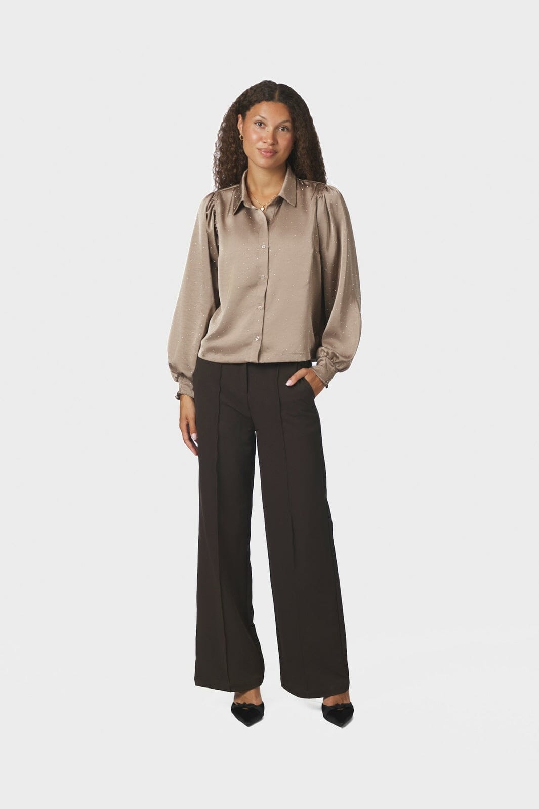 Neo Noir - Vacca Heavy Sateen Bedazz Shirt 167497 - 811 - Dark Taupe