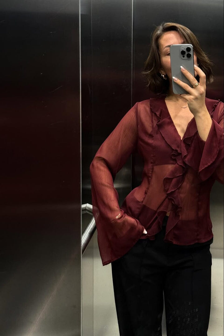 Neo Noir - Valappa Chiffon Blouse 166668 - 682 - Wine Bluser 