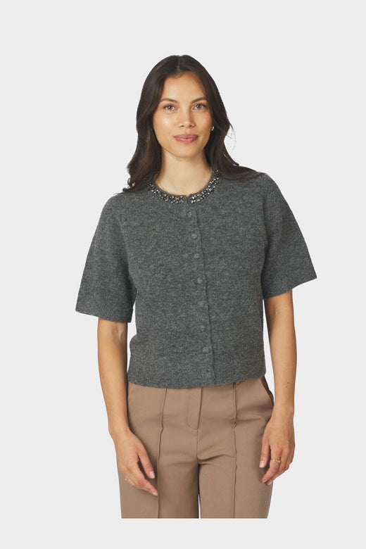 Neo Noir - Vanille Stone Soft Knit Cardigan 170125 - 805 - Dark Grey Mel.