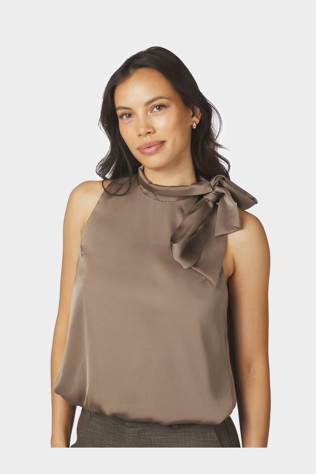 Neo Noir - Veda Drapy Satin Top 166605 - 811 - Dark Taupe