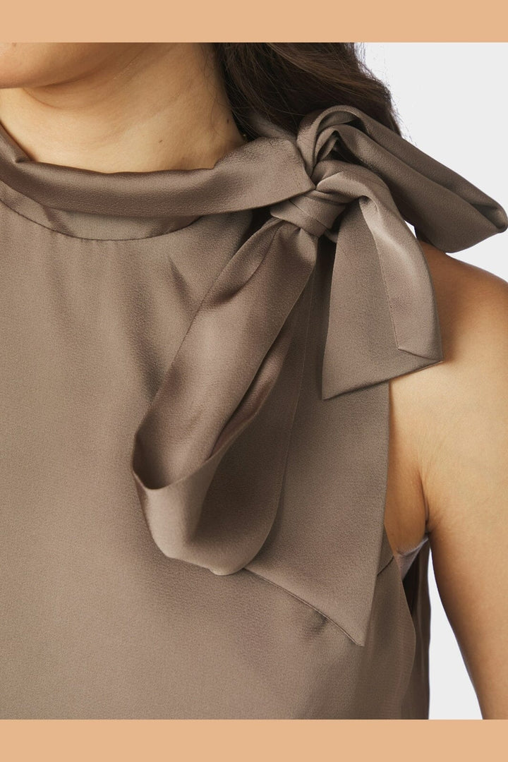 Neo Noir - Veda Drapy Satin Top 166605 - 811 - Dark Taupe