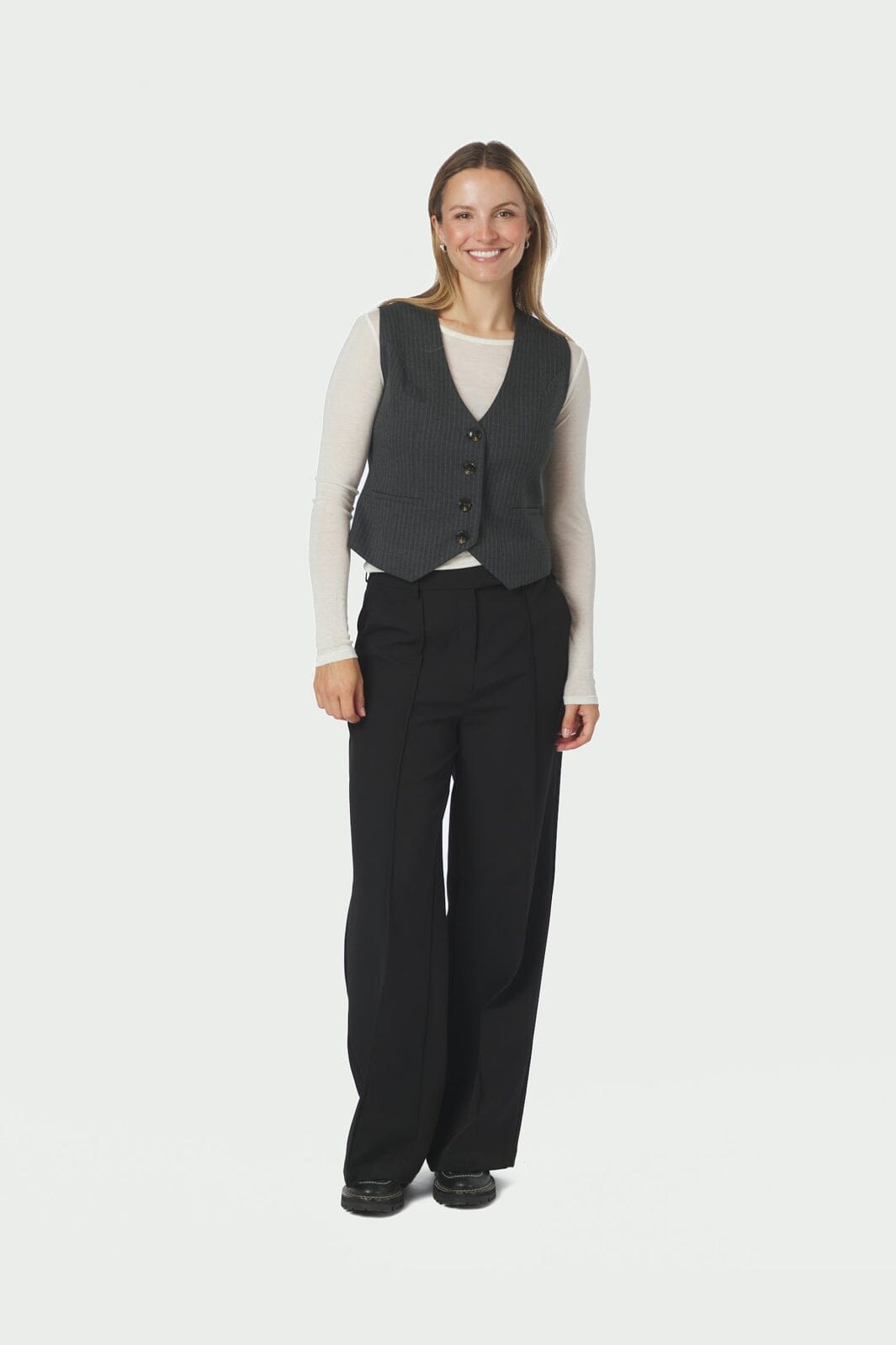 Neo Noir - Vendetta Slim Pinstripe Vest 170801 - 107 - Dark Grey Melange