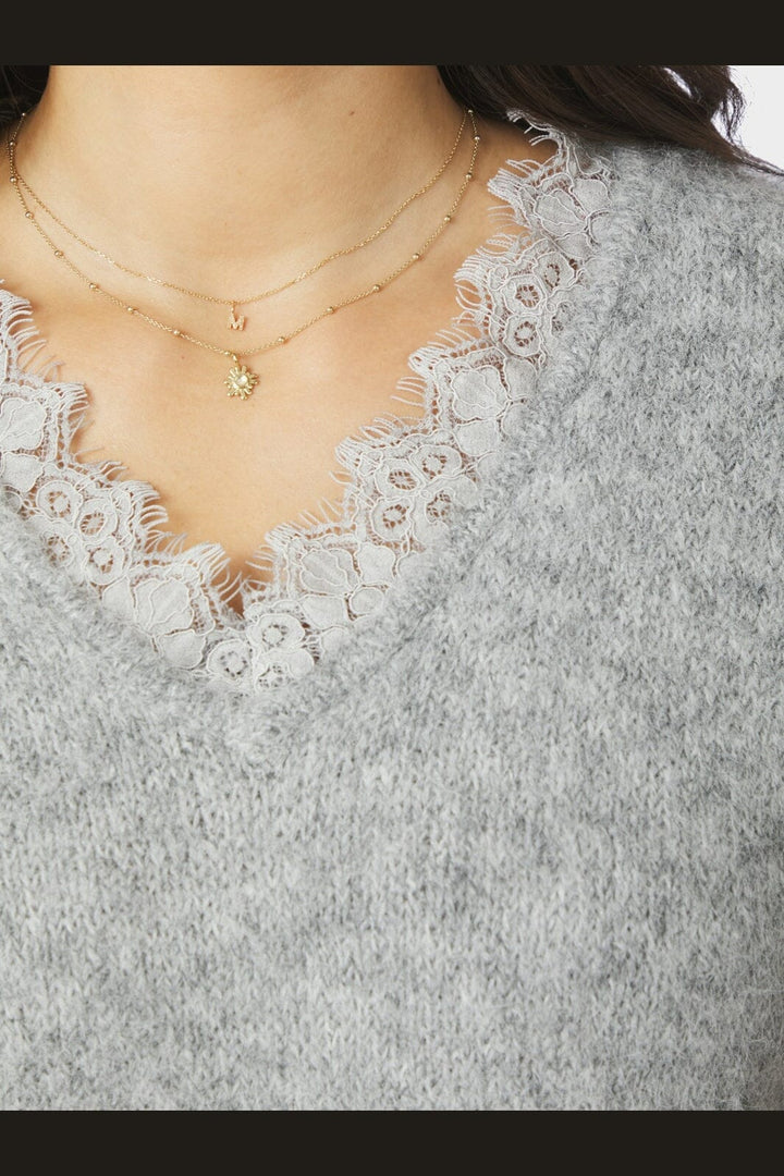 Neo Noir - Vivane Lace Knit Vest 170787 - 133 - Grey Melange