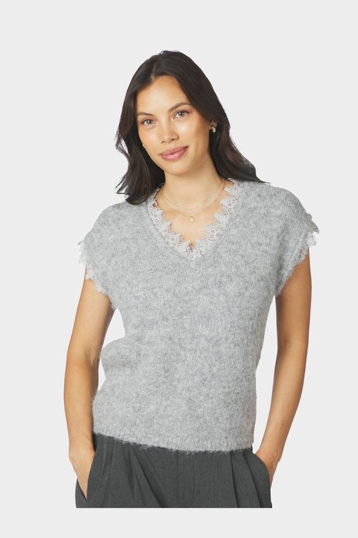 Neo Noir - Vivane Lace Knit Vest 170787 - 133 - Grey Melange