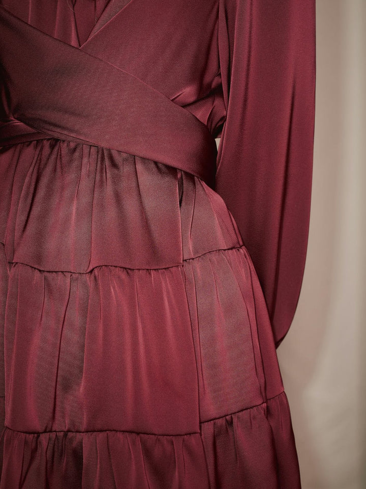 Neo Noir - Vivina Drapy Satin Dress 171618 - 174 - Burgundy Kjoler 