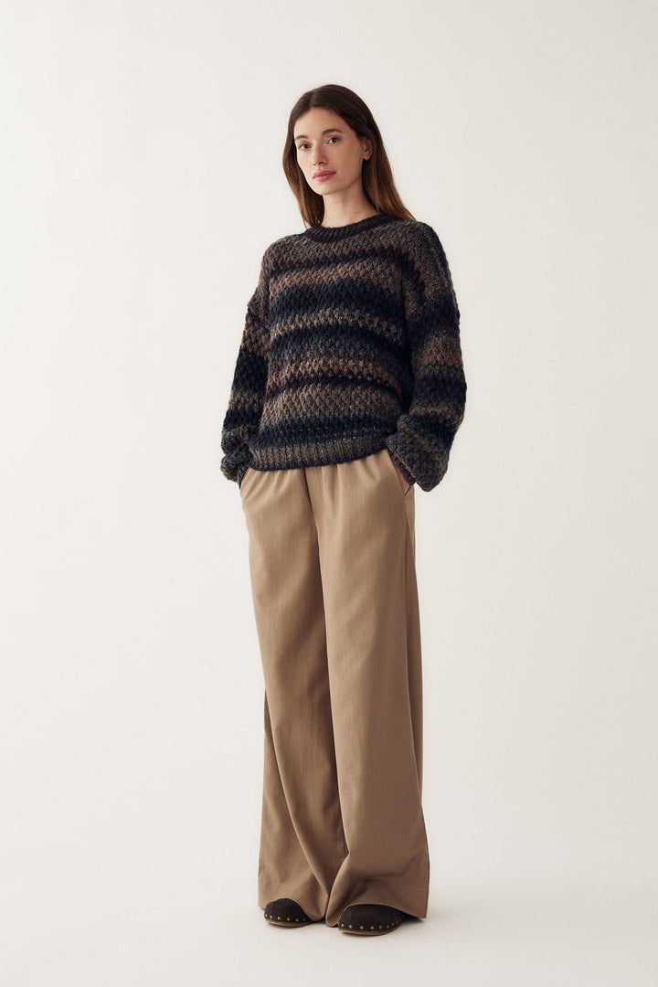 Noella - Gio Knit Sweater 12165005 - 1415 - Brown Grey Mix Strikbluser 