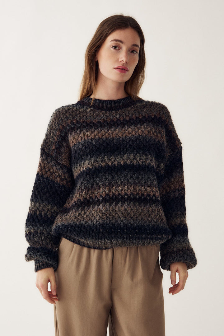 Noella - Gio Knit Sweater 12165005 - 1415 - Brown Grey Mix Strikbluser 