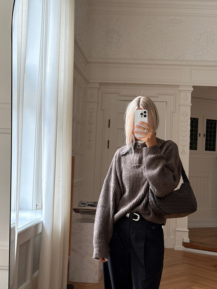 Noella - Lesia Knit 14460001 - 1406 - Timber Wolf Melange Strikbluser 