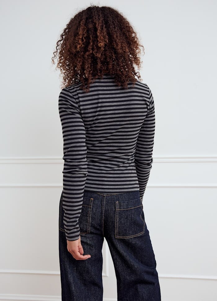 Noella - Luana Top 14030002 - 1380 - Charcoal Mel. Black Stripe Bluser 