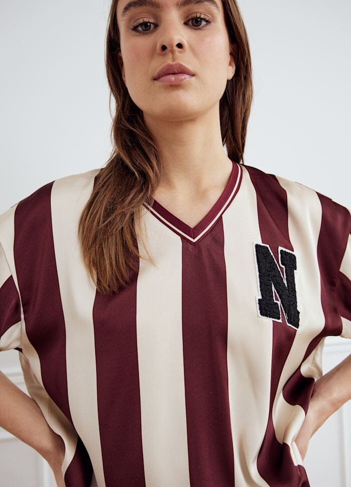 Noella - Lucena Blouse 14060002 - 1382 - Mahogany Ivory Stripe Bluser 
