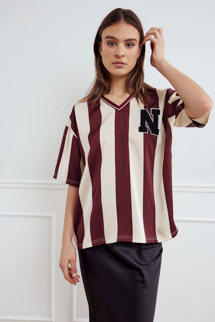 Noella - Lucena Blouse 14060002 - 1382 - Mahogany Ivory Stripe Bluser 