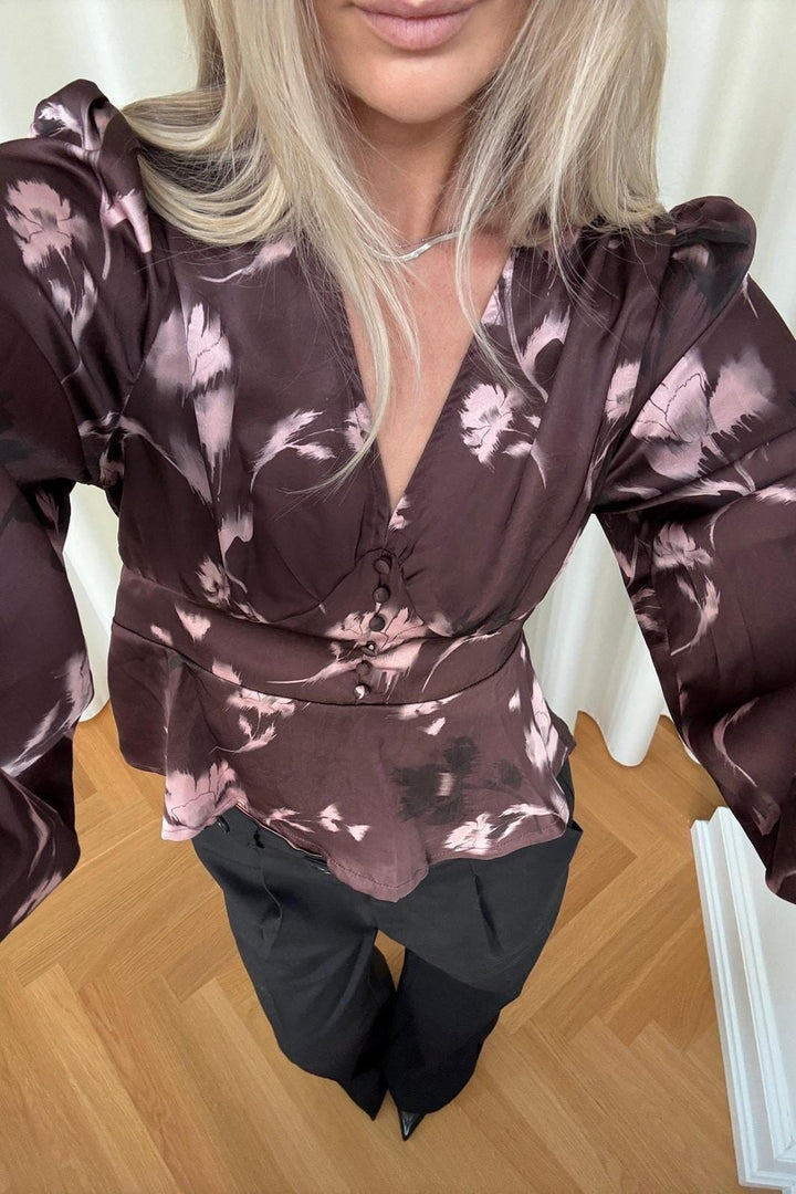 Noella - N-Lilith Ls Top 15910002 - 1473 - Dena Burgundy Print Skjorter 