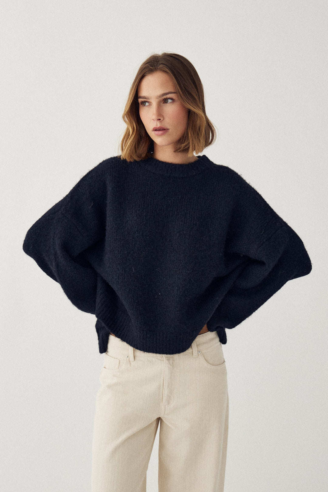 Noella - N-Mavi Knit 16100002 - 007 - Navy Strikbluser 