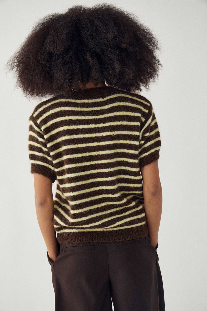 Noella - N-Monikah Ss Knit 16570003 - 1536 - Brown Yellow Stripe Strikbluser 