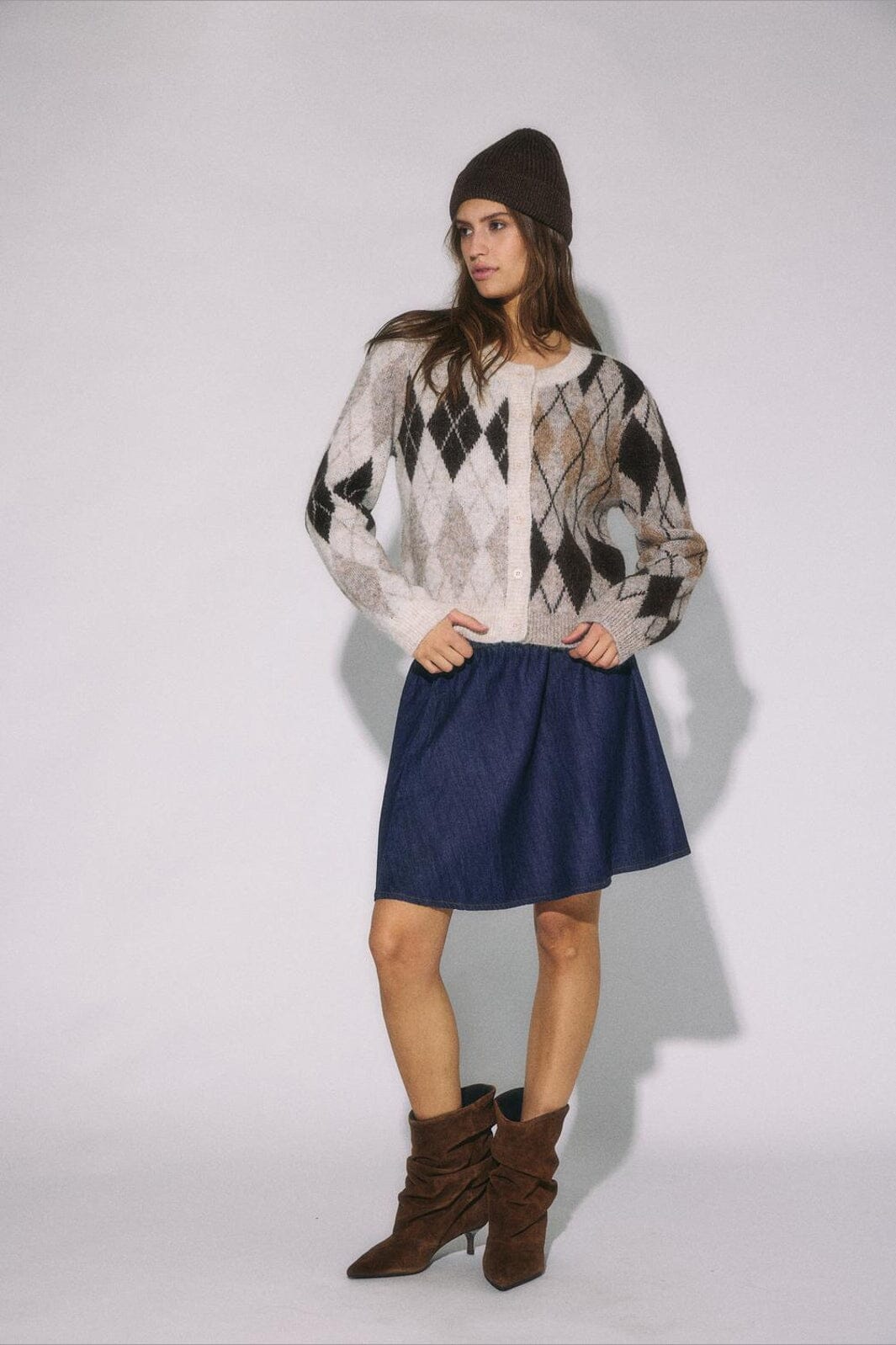 Noisy May - Nmbless L/S Argyle Knit Cardigan - 5077331 Birch Argyle