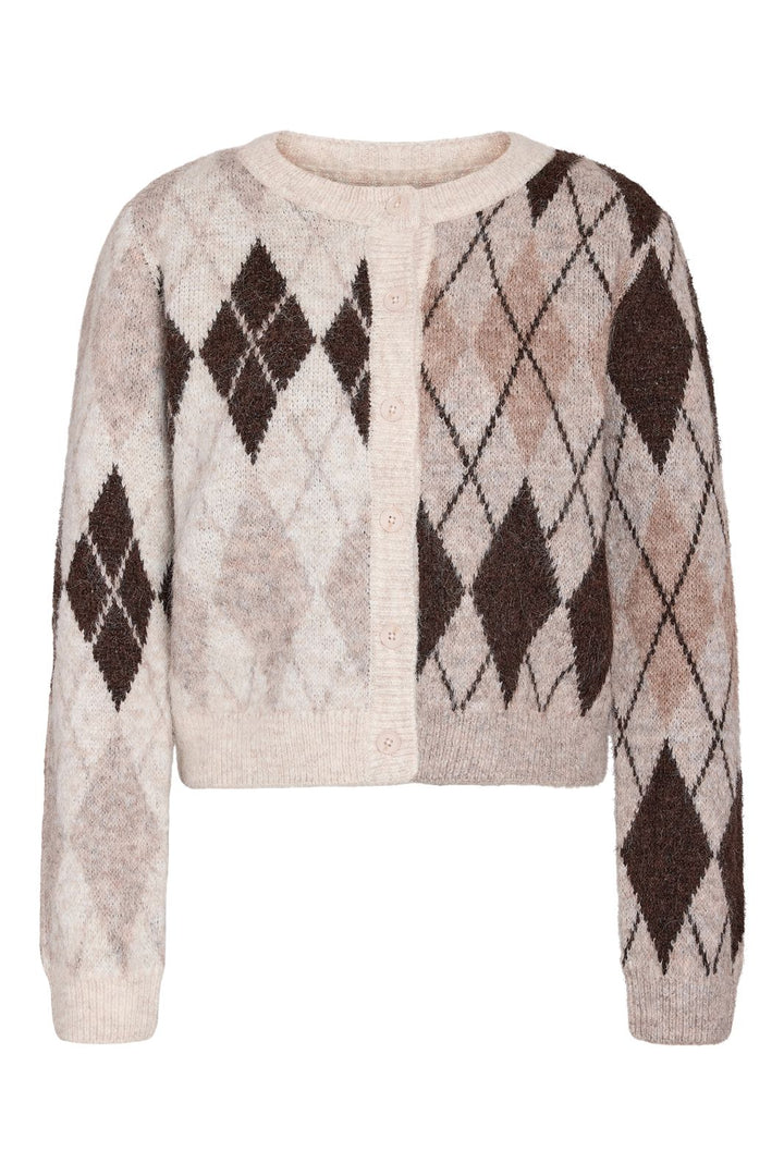 Noisy May - Nmbless L/S Argyle Knit Cardigan - 5077331 Birch Argyle