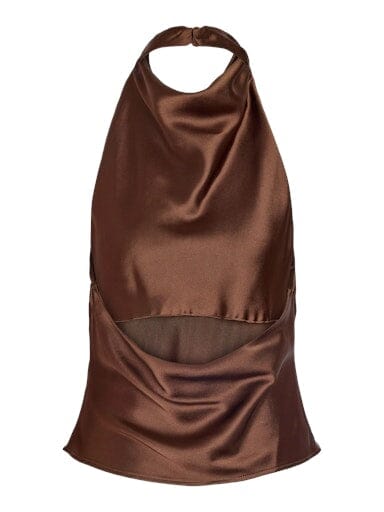 Noisy May - Nmbrisa Highneck Satin Top Tnt/17 - 5142877 Chocolate Brown Toppe 