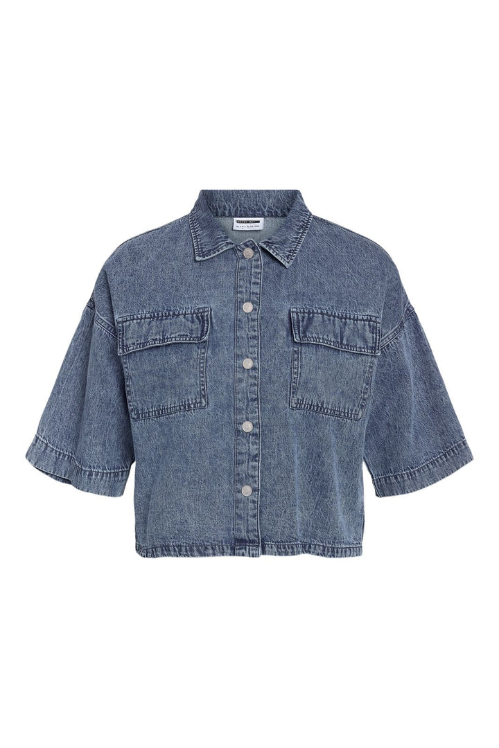 Noisy May - Nmenza S/S Reg Crop Shirt Mg004Mb - 4919938 Medium Blue Denim