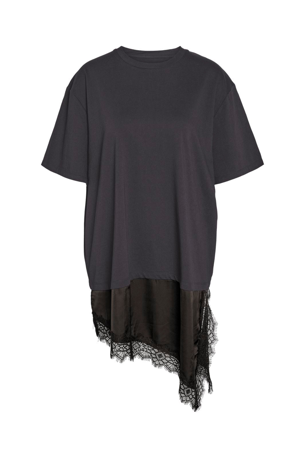 Noisy May - Nmfilla S/S Oversize Satin Lace T-Shirt - 5162243 Obsidian Black Lace