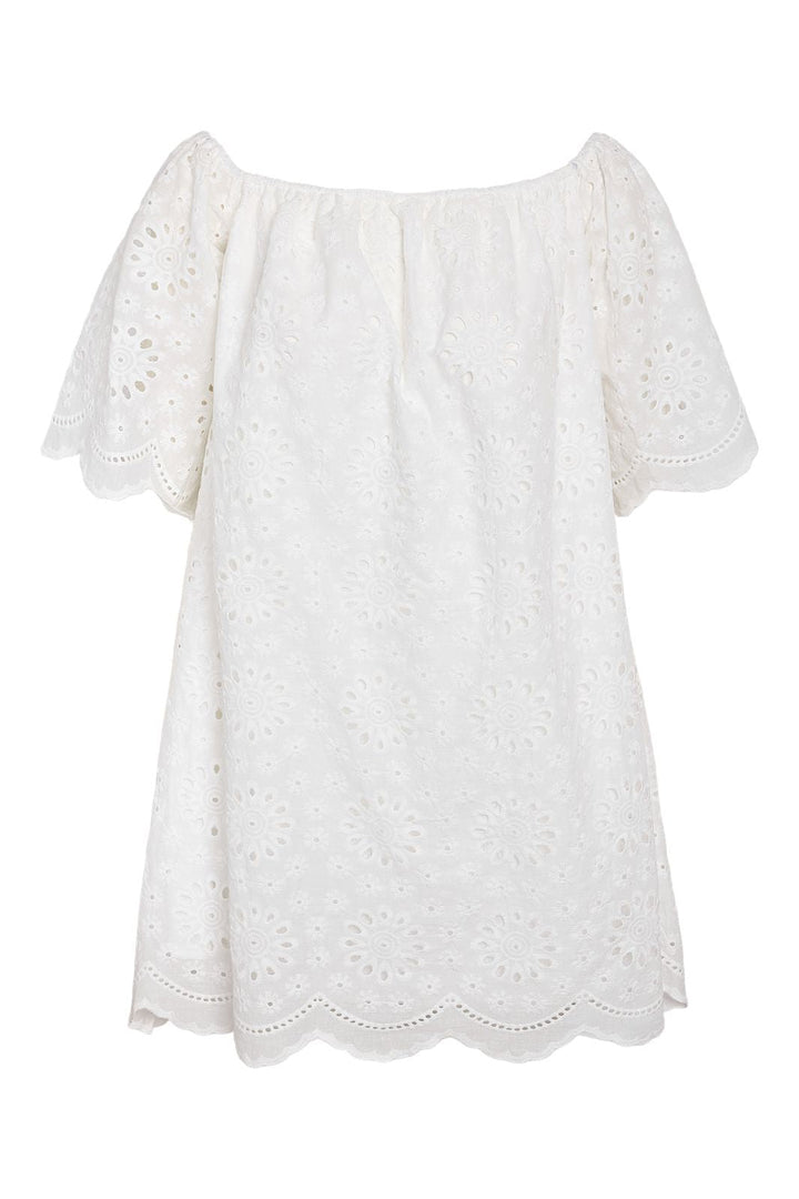Ennakkotilaus - Noisy May - Nmfiona Offshoulder Broderie Abk Dress - 4953713 Bright White