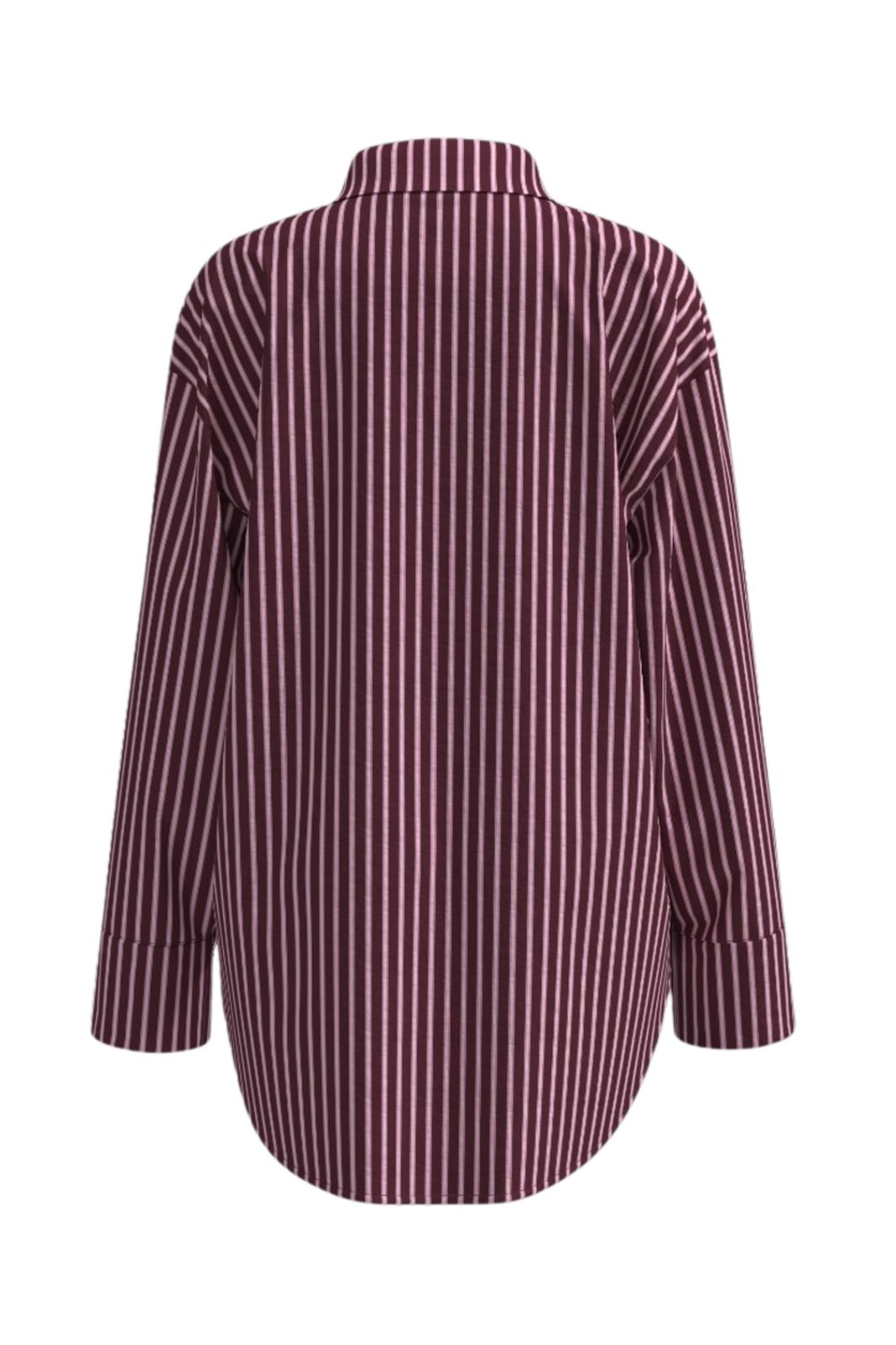 Noisy May - Nmfrida L/S Button Shirt Box - 5089197 Windsor Wine Begonia Pink/White