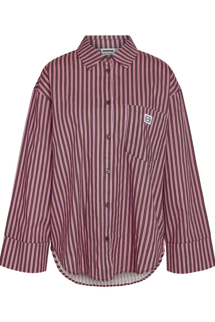 Noisy May - Nmfrida L/S Button Shirt Box - 5089197 Windsor Wine Begonia Pink/White Skjorter 