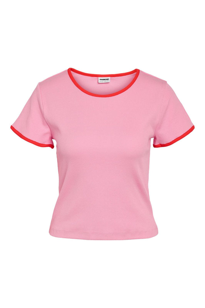 Noisy May - Nmjudy S/S Contrast T-Shirt Fwd Box - 4922078 Begonia Pink Tomato