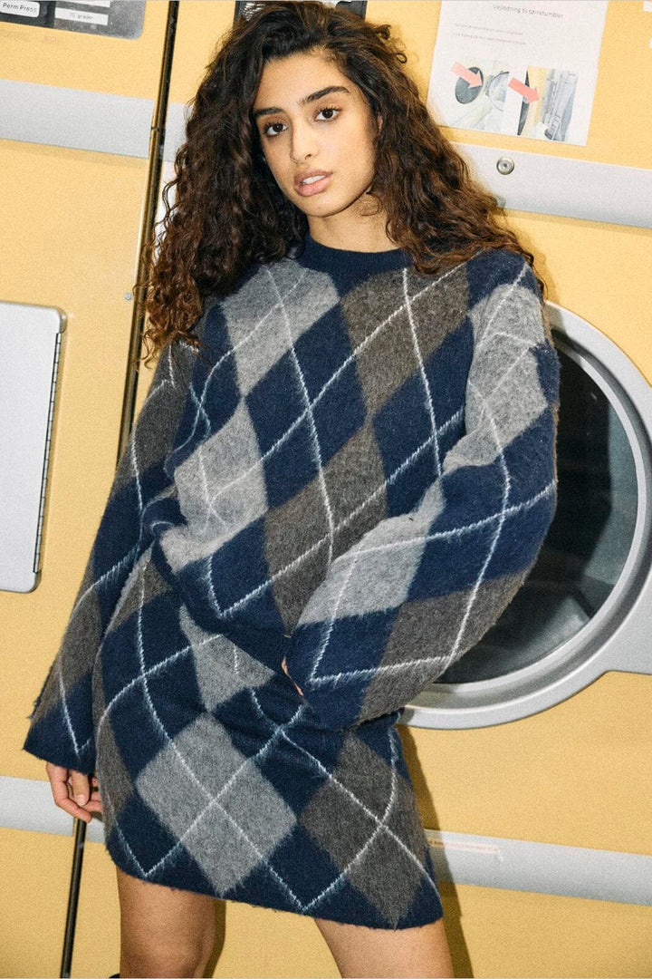 Noisy May - Nmjuliette L/S Argyle Knit - 5166007 Navy Blazer Argyle