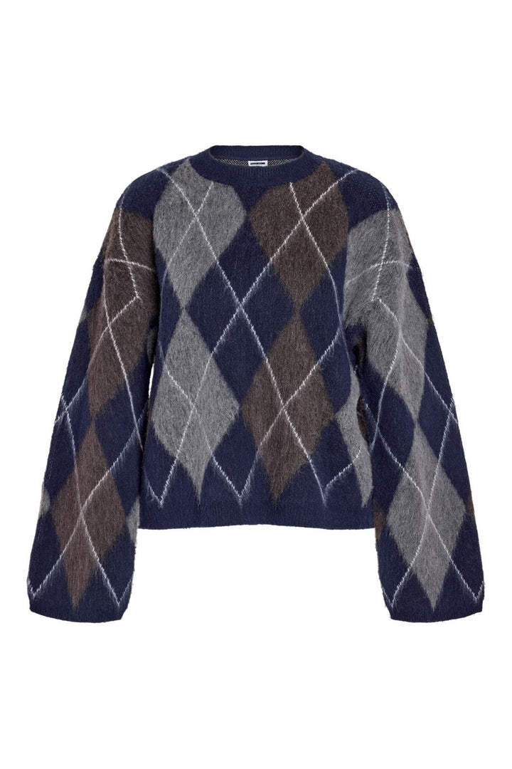 Noisy May - Nmjuliette L/S Argyle Knit - 5166007 Navy Blazer Argyle