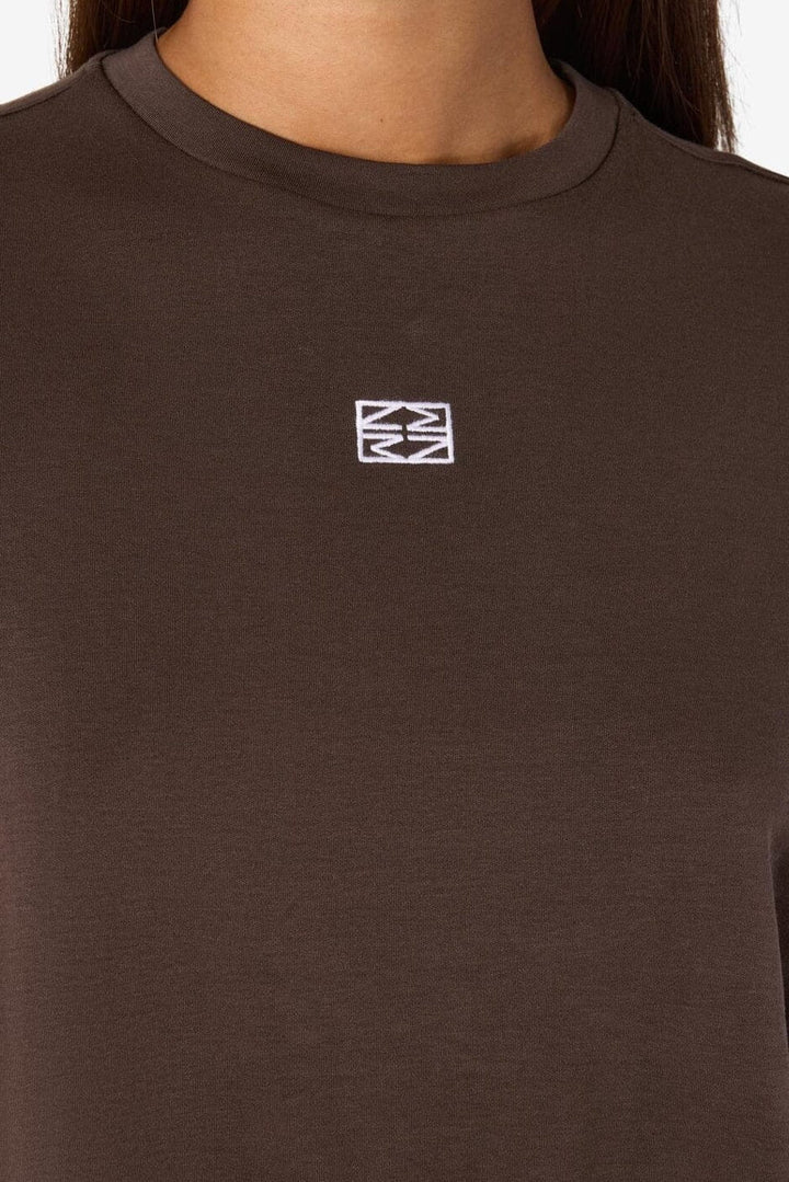 Noisy May - Nmkim S/S Slit T-Shrt Fwd - 5056308 Chocolate Brown White Emb