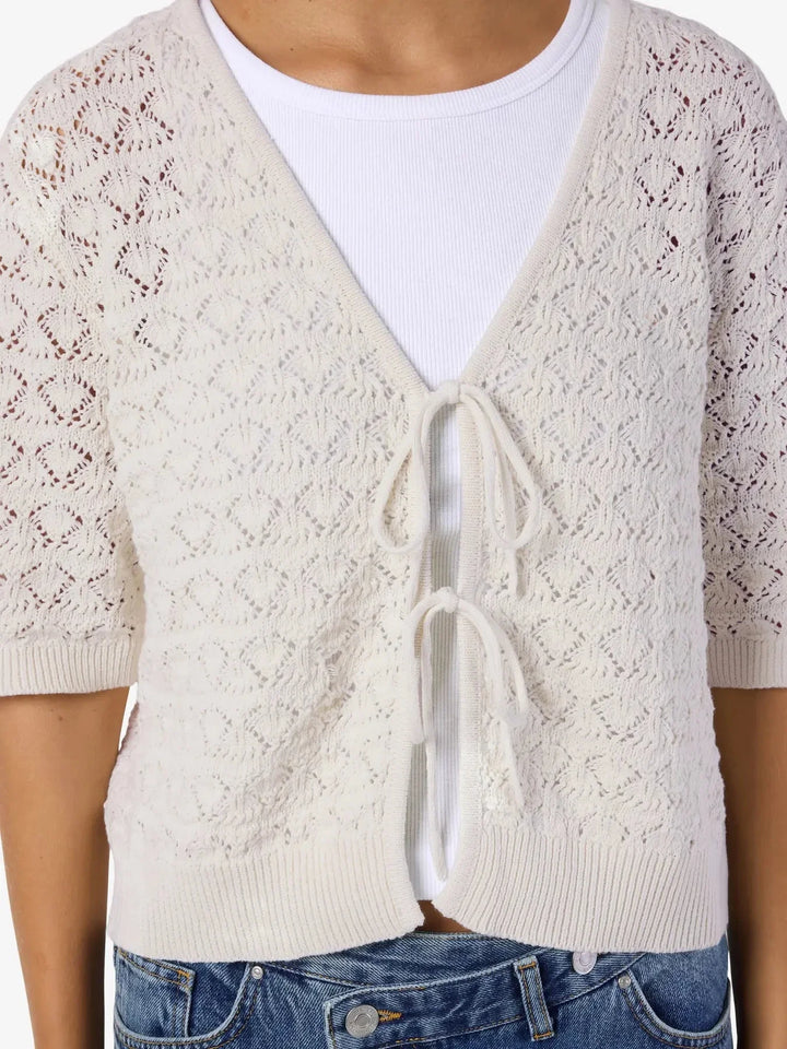 Noisy May - Nmlaika S/S Tie Knit Top Fwd - 4946488 Birch Cardigans 