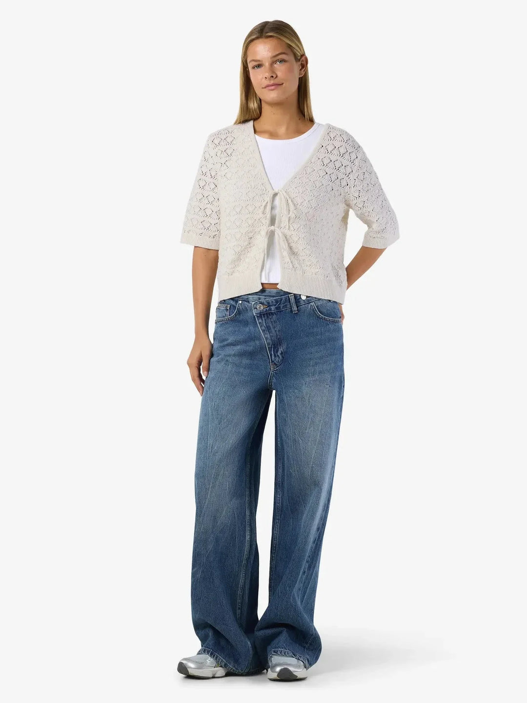 Noisy May - Nmlaika S/S Tie Knit Top Fwd - 4946488 Birch Cardigans 