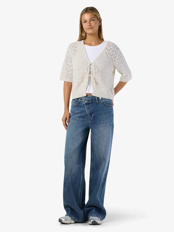 Noisy May - Nmlaika S/S Tie Knit Top Fwd - 4946488 Birch Cardigans 