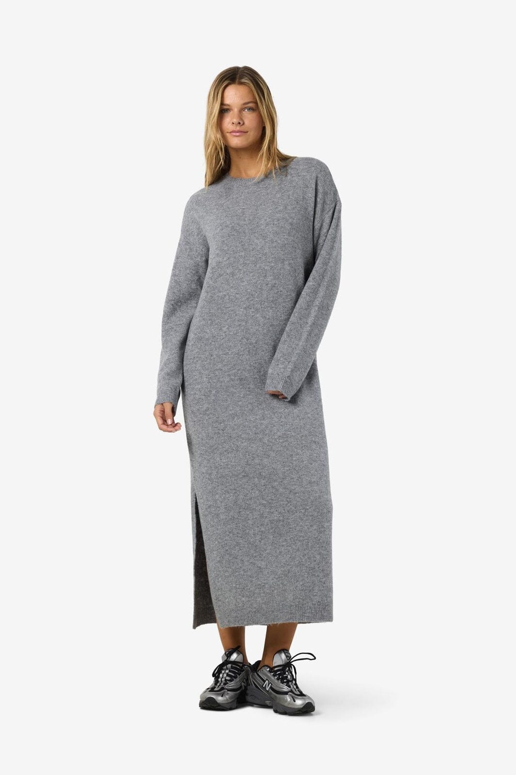 Noisy May - Nmlizette L/S Midi Knit Dress - 5027143 Medium Grey Melange
