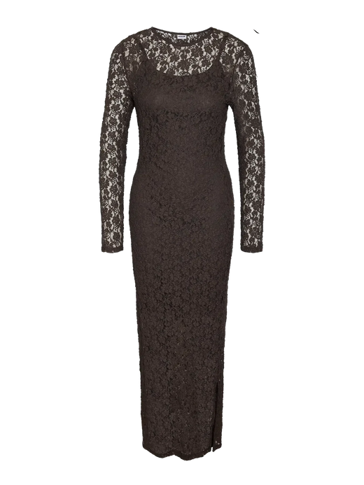 Noisy May - Nmmiriam L/S Maxi Lace Dress - 5064757 Chocolate Brown Kjoler 
