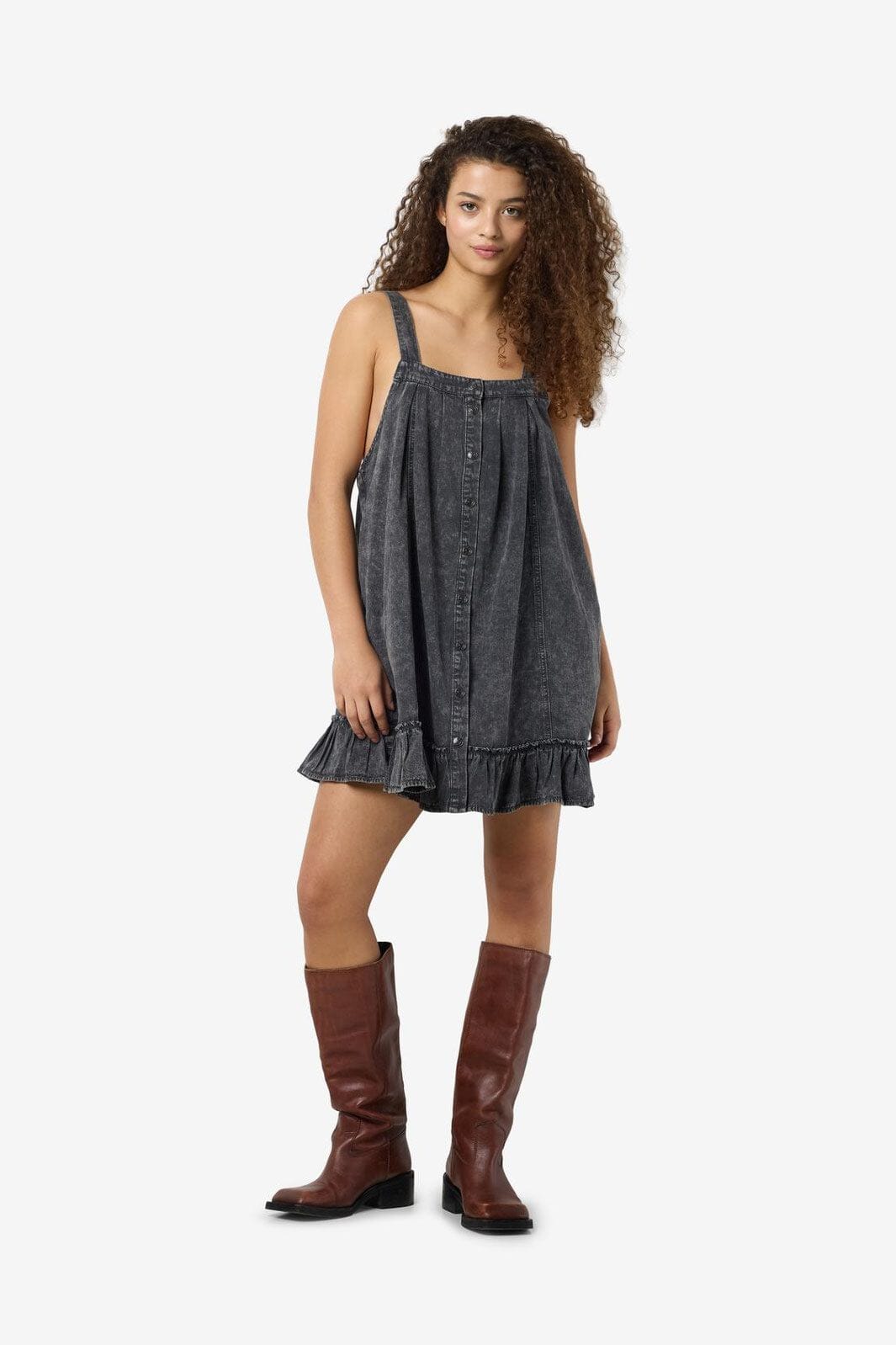 Noisy May - Nmoregon S/L Denim Acid Short Dress Bl - 4754961 Black Washed
