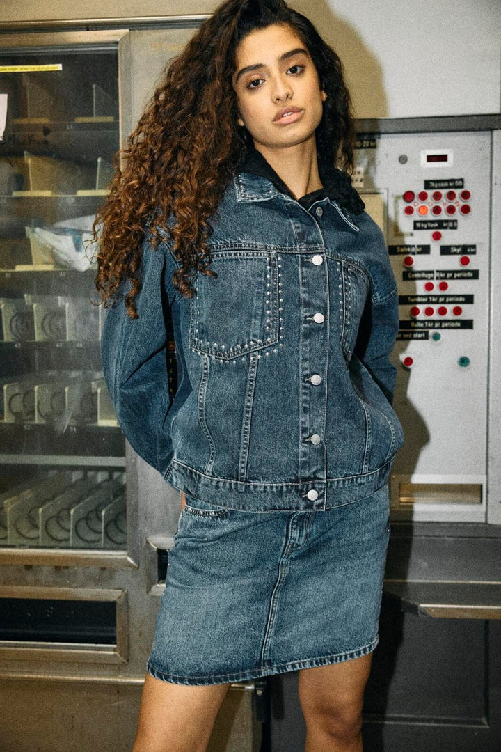 Noisy May - Nmoreon Kettie L/S Stud Jacket Az480Mb - 5126599 Medium Blue Denim Az480Mb