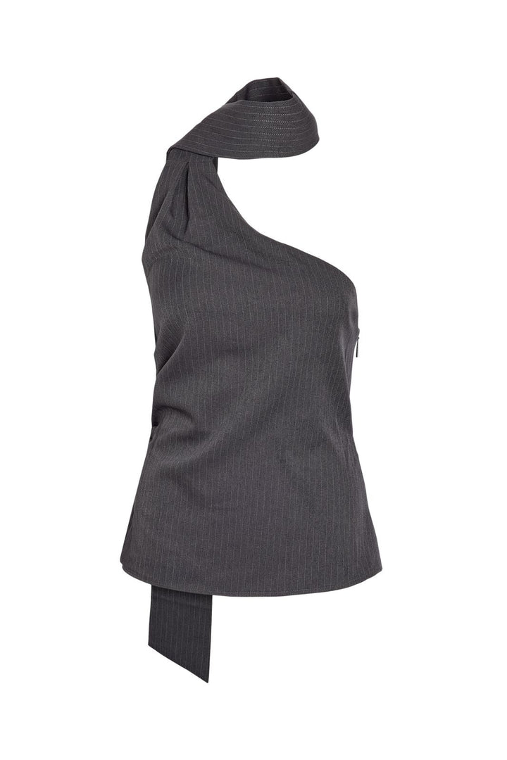 Noisy May - Nmpine One Shoulder Scarf Top - 5257541 Charcoal Gray Pinstripe