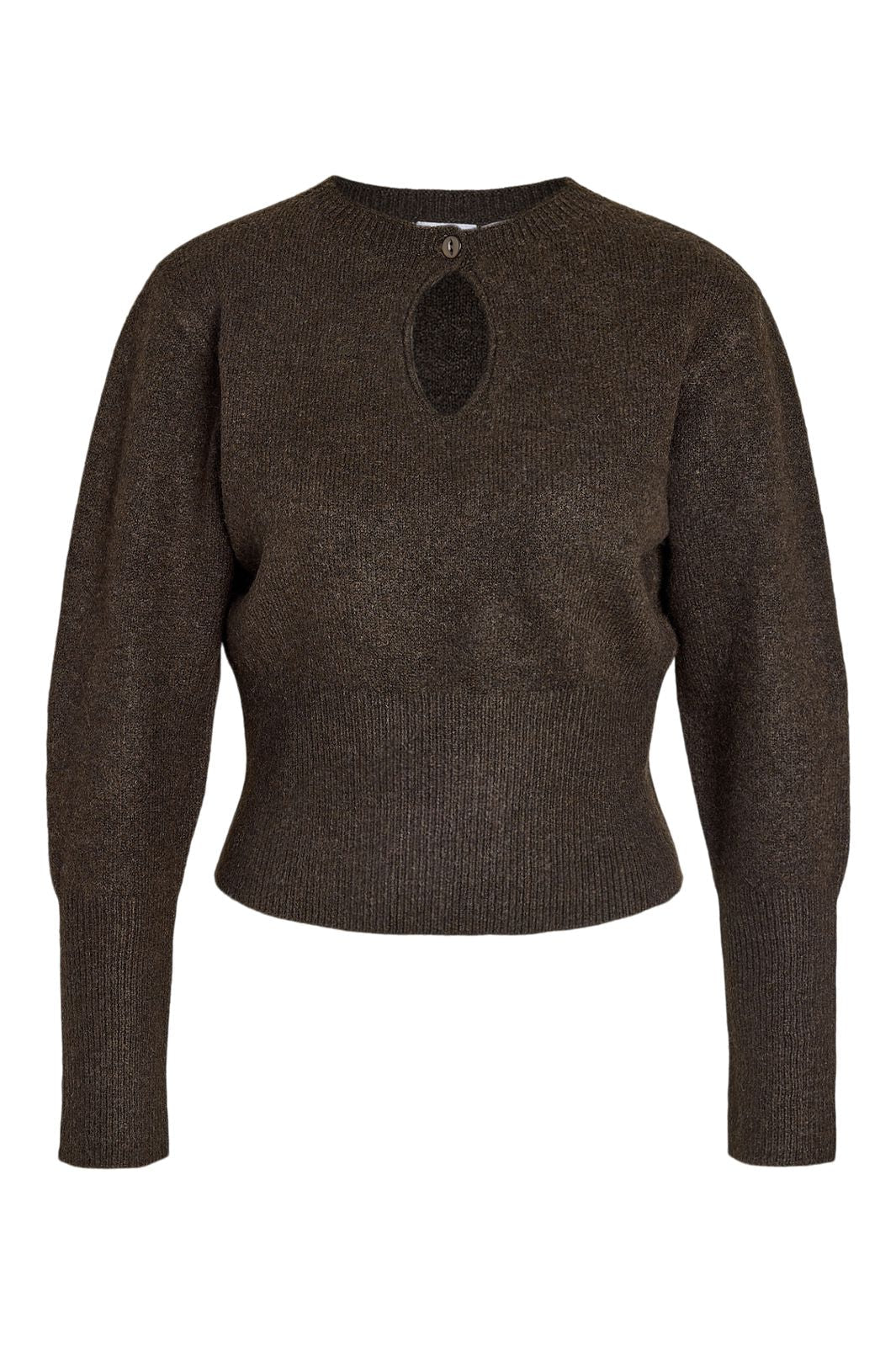 Noisy May - Nmsloan L/S O-Neck Keyhole Knit - 5138502 Chocolate Brown