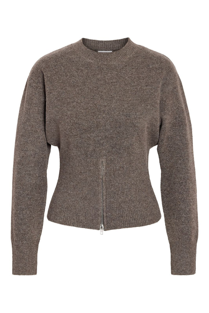 Noisy May - Nmsloan L/S O-Neck Zip Knit Fwd - 4854885 Morel Melange