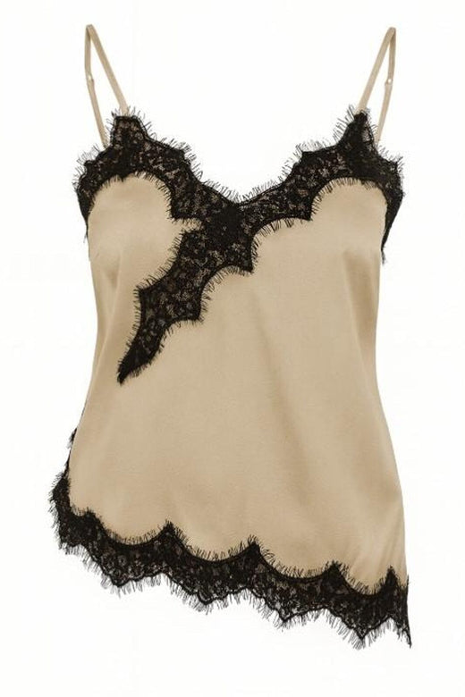 Noisy May - Nmsofie S/L Satin Top - 5106058 Birch Black Lace