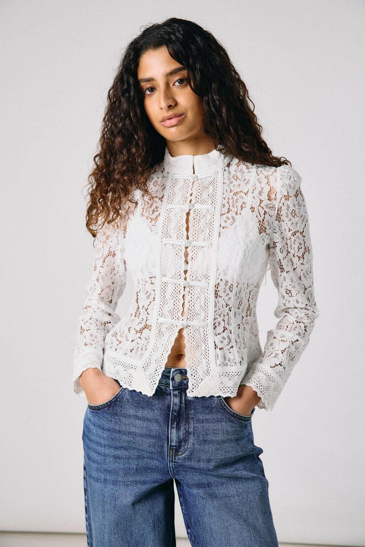 Noisy May - Nmvenna L/S Mandarin Blouse - 5236663 Snow White